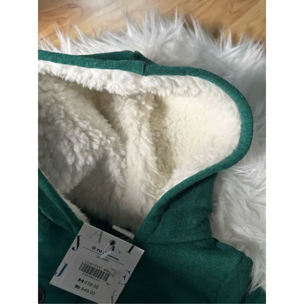 Janie and Jack fur hooded 0-3 mos green with hat